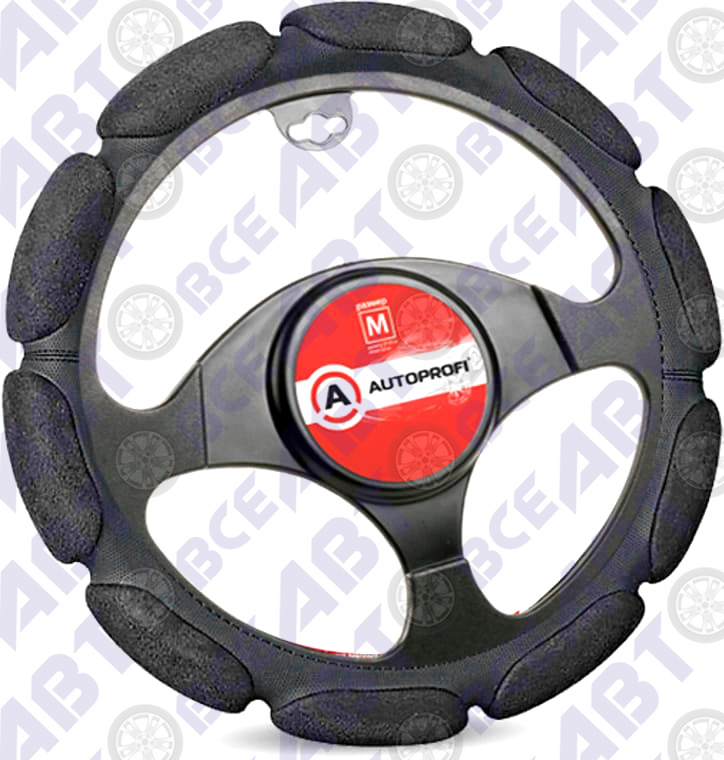 Оплетка на руль Алькантара (поролон с памятью) черный 10 подушек  M AUTOPROFI